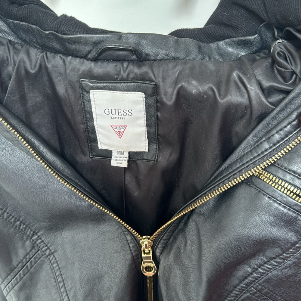 Guess Women’s Animal Friendly “Leather” Hooded Jacket, Size medium - Picture 3 of 7